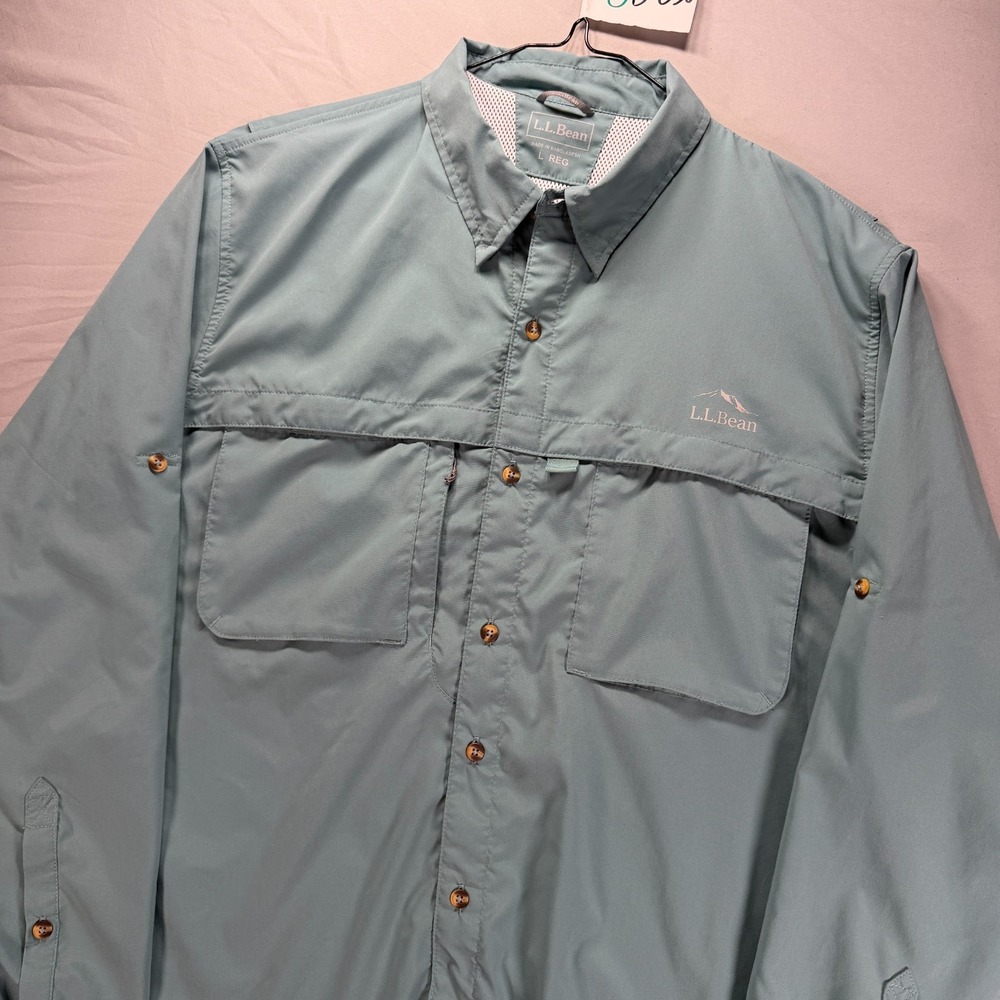 LL Bean Fishing Shirt Mens Large Blue Long Sleeve Button Up Vented Lightweight